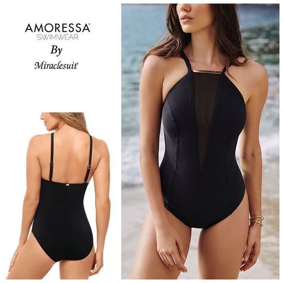 New. Amoressa by Miraclesuit black swimsuit. Sz 8. Normally $189 - Picture 1 of 15